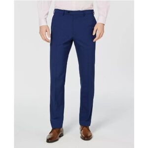 Vince Camuto Mens Flat Front Slim Fit Pants Blue Check 32 X 30 Stretch